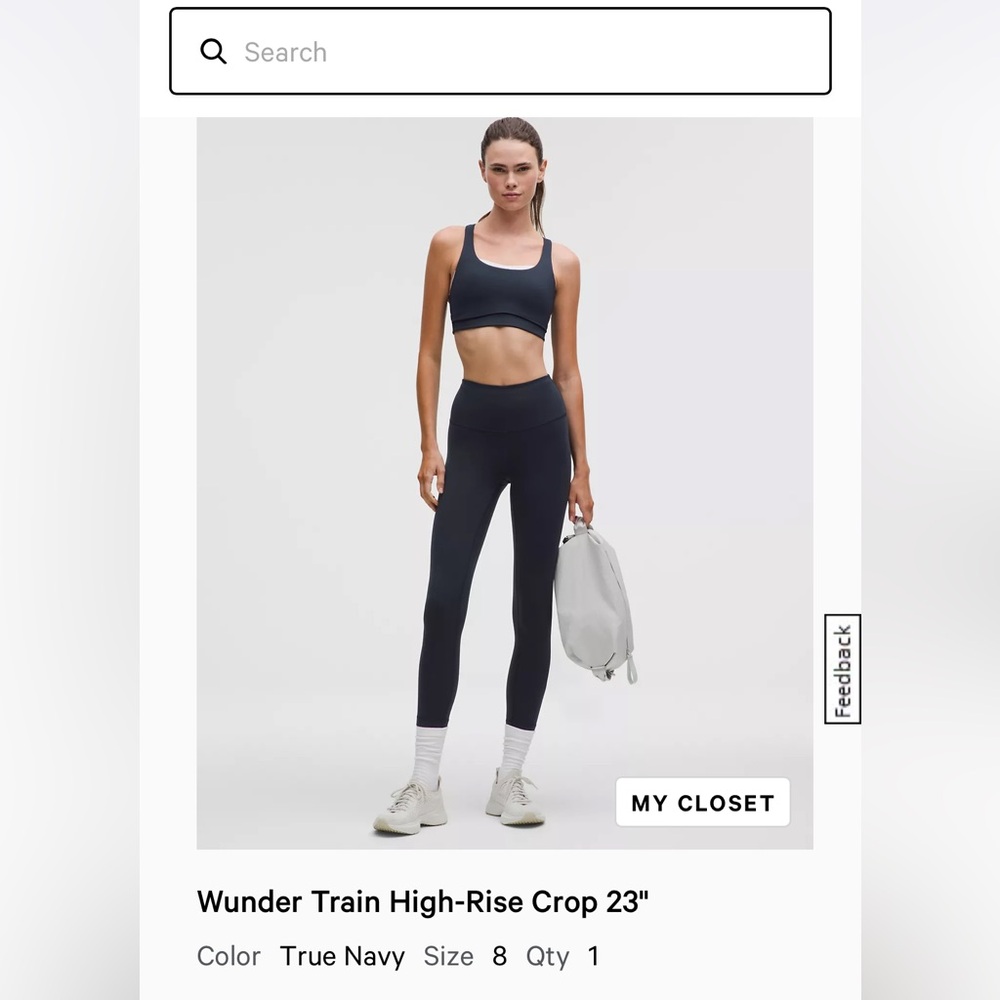 lululemon athletica wunder train high rise 23” true navy size 8